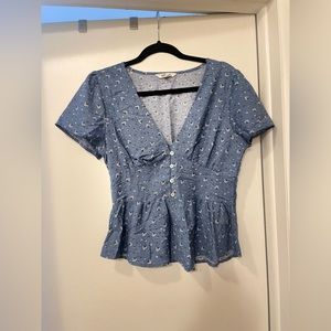 Short sleeve blue w/ white flowers blouse
